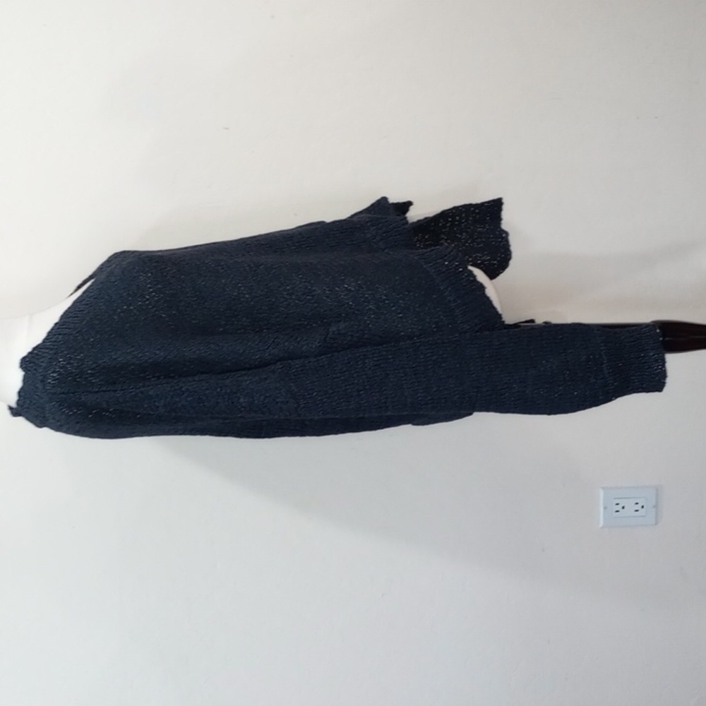 Rodebjer Anisah Blue Tape Yarn Oversize Open Weave Side Tie Sweater, Size XL - Picture 9 of 16